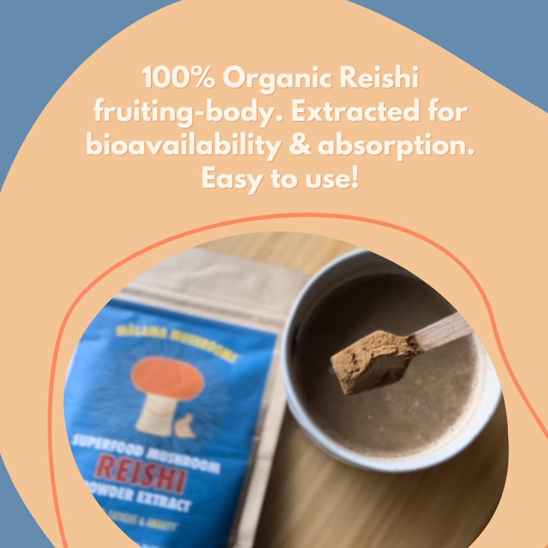 Organic Reishi Mushroom Powder for Immune Support - 100 Servings of Adaptogenic Superfood
