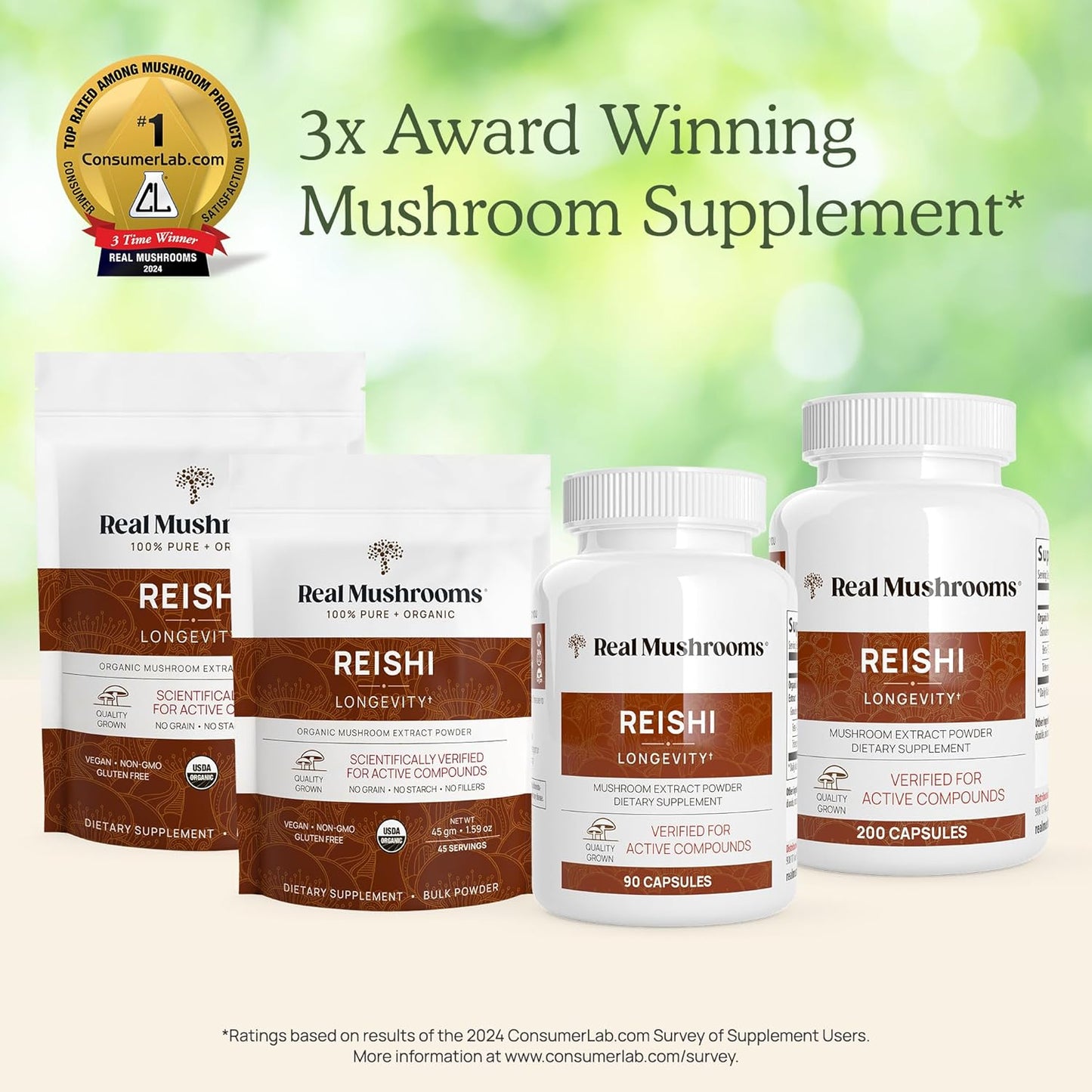 Organic Reishi Mushroom Powder Supplement - Potent Red Extract for Longevity, Mood, Sleep & Immune Support - Vegan, Non-GMO - 45 Servings