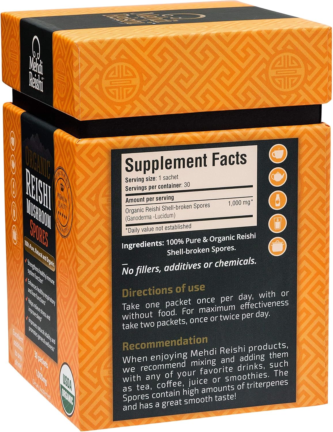 Organic Reishi Mushroom Spores - 100% Pure, Premium, High Potency Triterpenes - 30 Servings (30g)