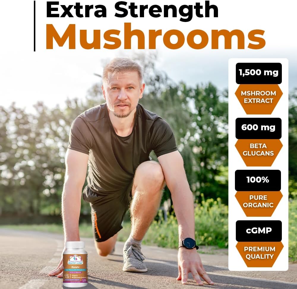 Organic Reishi Mushroom Supplement Capsules - 1,500mg Strength, High Beta-Glucans, Immune Support & Anti-Aging - 120 Caps - Cancer Sciences