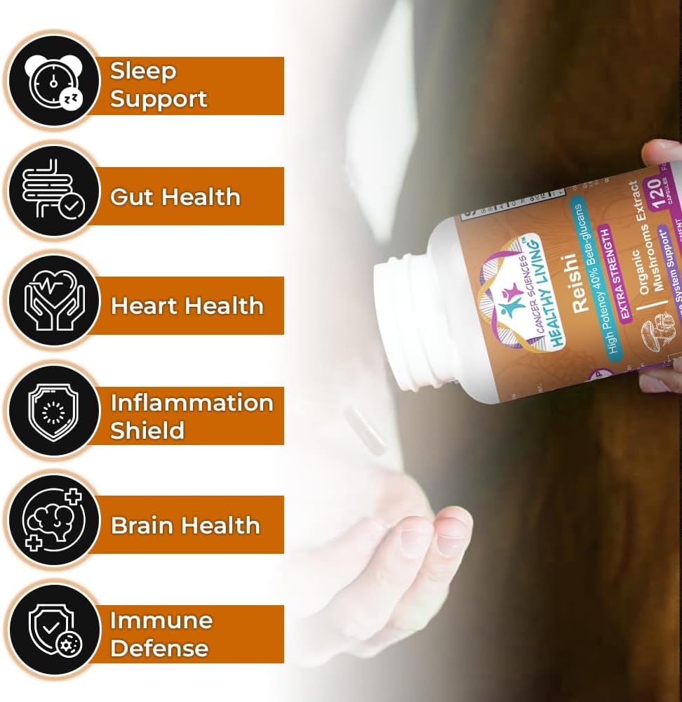 Organic Reishi Mushroom Supplement Capsules - 1,500mg Strength, High Beta-Glucans, Immune Support & Anti-Aging - 120 Caps - Cancer Sciences