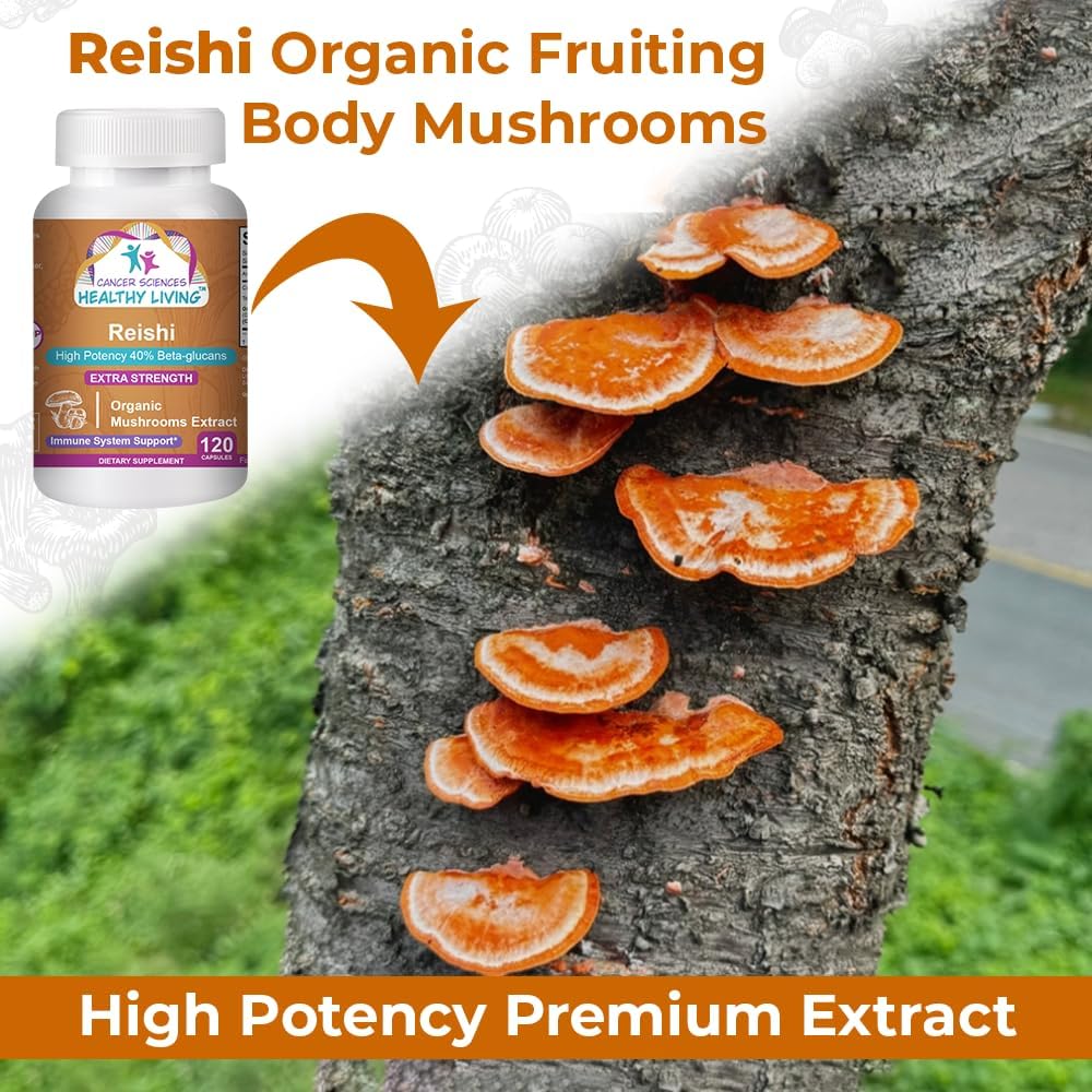 Organic Reishi Mushroom Supplement Capsules - 1,500mg Strength, High Beta-Glucans, Immune Support & Anti-Aging - 120 Caps - Cancer Sciences
