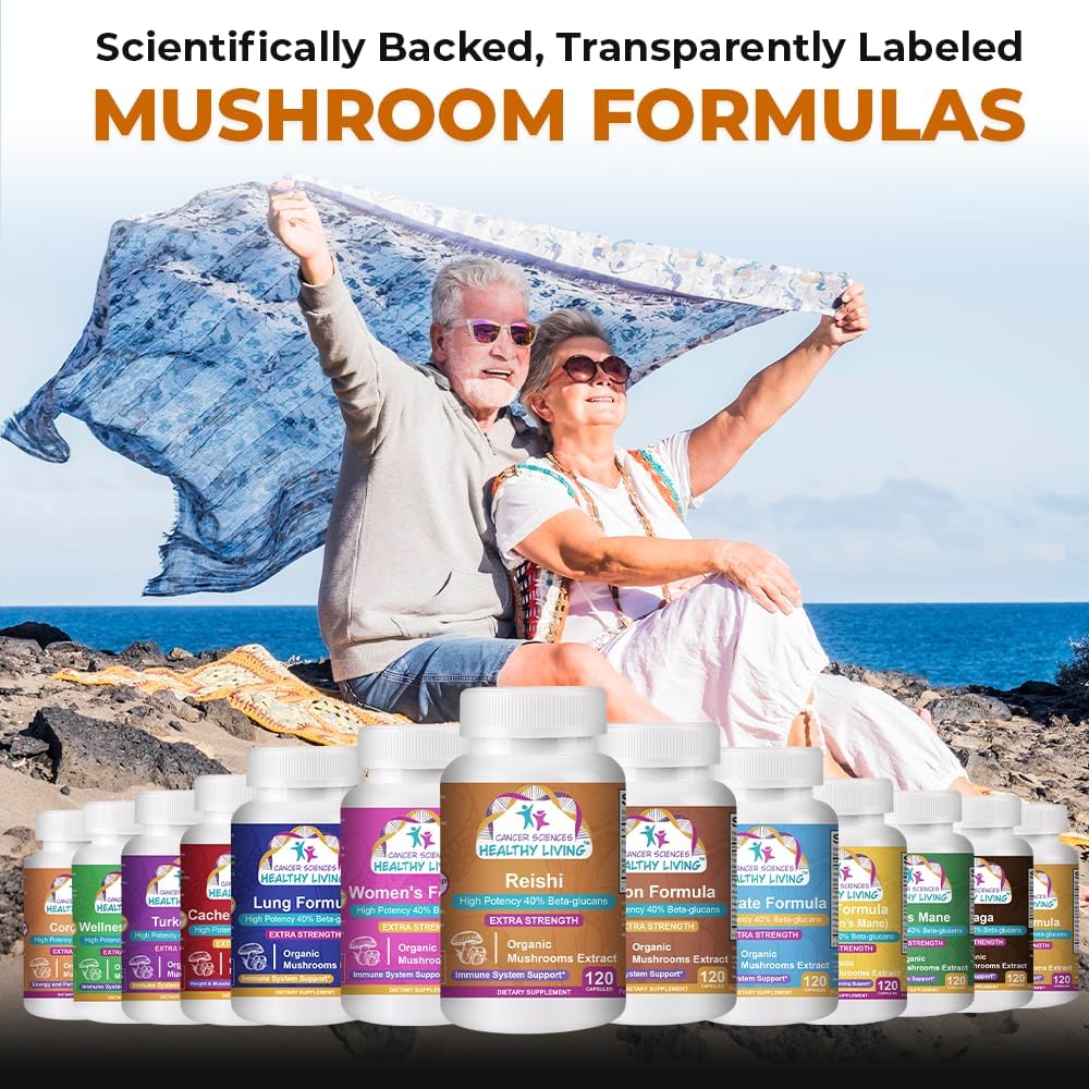 Organic Reishi Mushroom Supplement Capsules - 1,500mg Strength, High Beta-Glucans, Immune Support & Anti-Aging - 120 Caps - Cancer Sciences