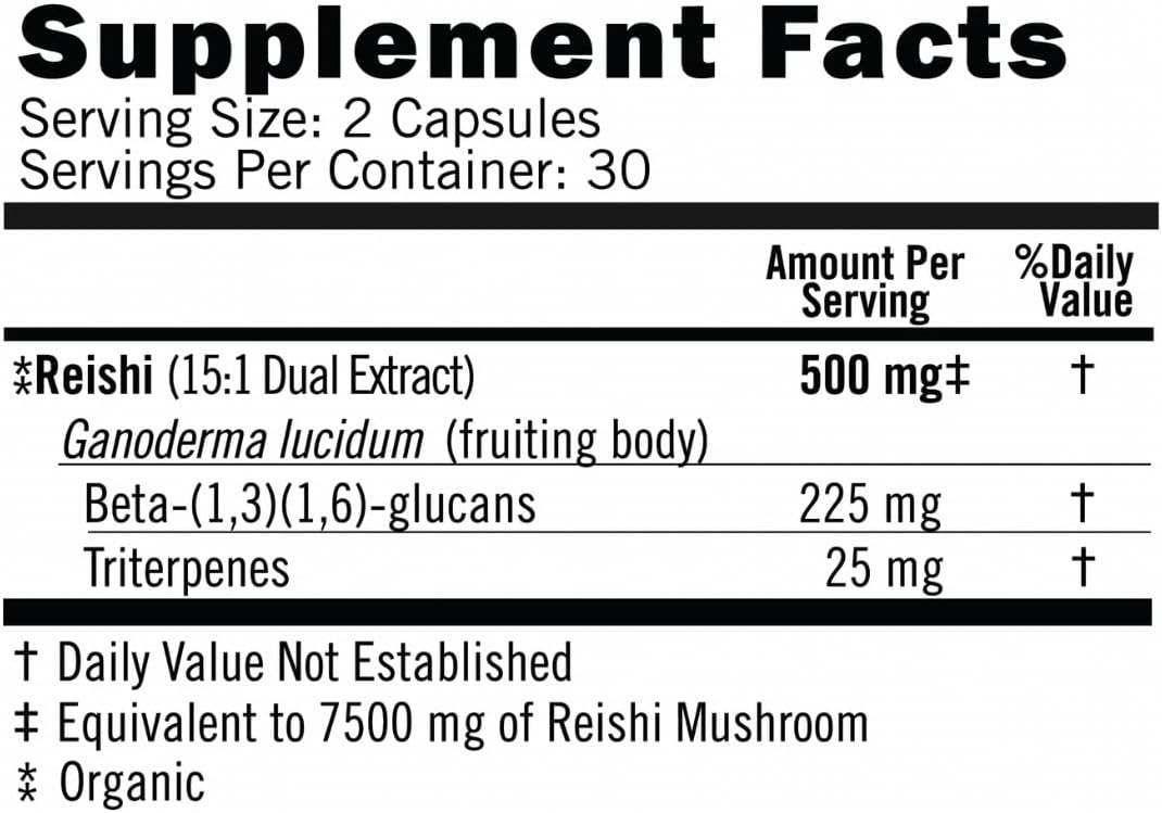 Organic Reishi Mushroom Supplement with Dual Extract - 60 Vegan Capsules (250mg) for Relaxation and Wellness