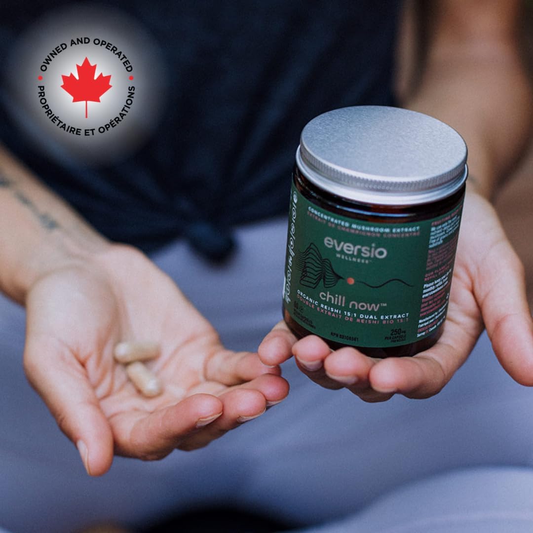 Organic Reishi Mushroom Supplement with Dual Extract - 60 Vegan Capsules (250mg) for Relaxation and Wellness