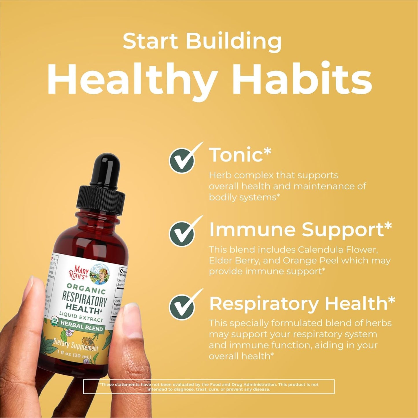 Organic Respiratory Health Liquid Drops with Mullein, Marshmallow Root, Elderberry - Immune Support Supplement - Vegan - 1 Fl Oz