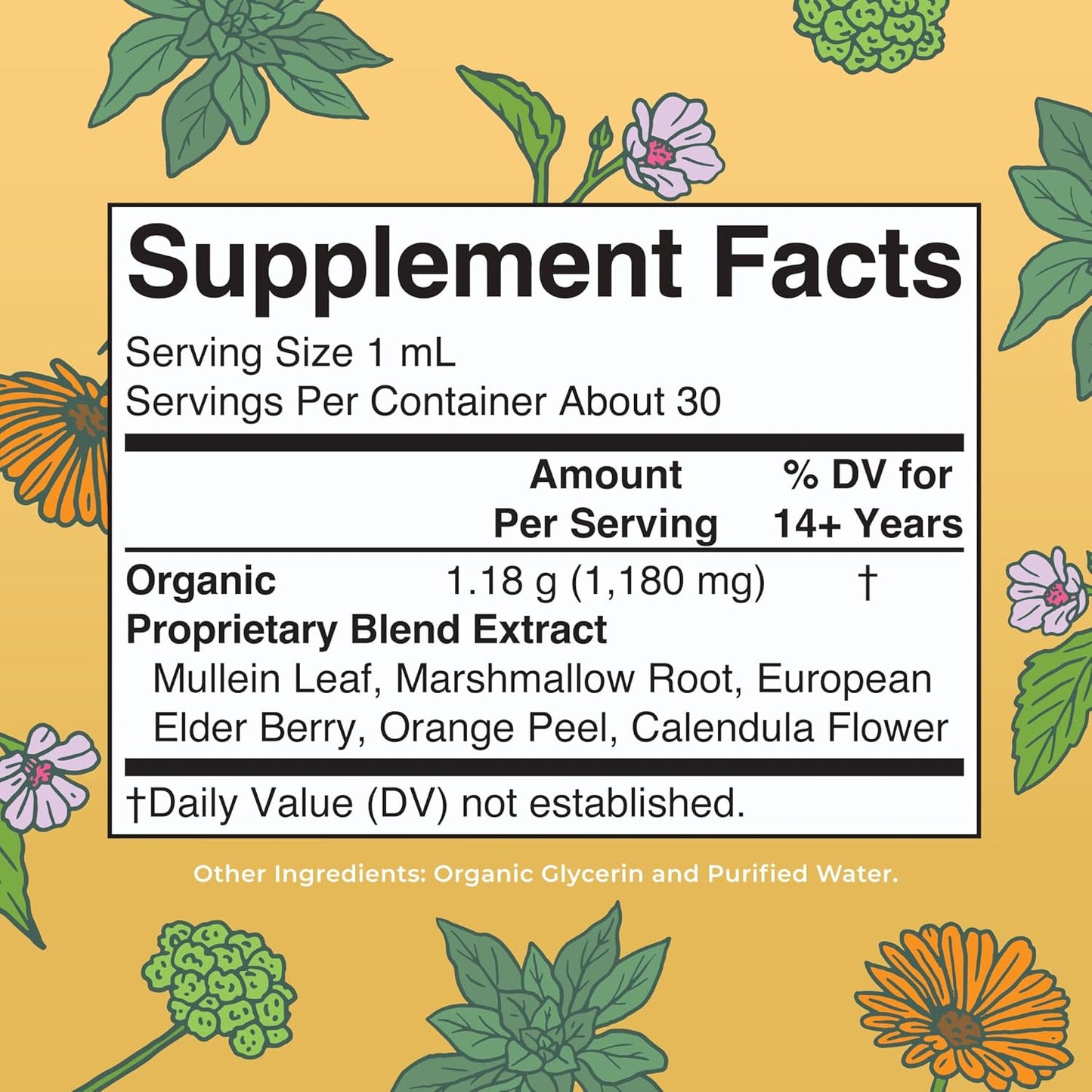 Organic Respiratory Health Liquid Drops with Mullein, Marshmallow Root, Elderberry - Immune Support Supplement - Vegan - 1 Fl Oz