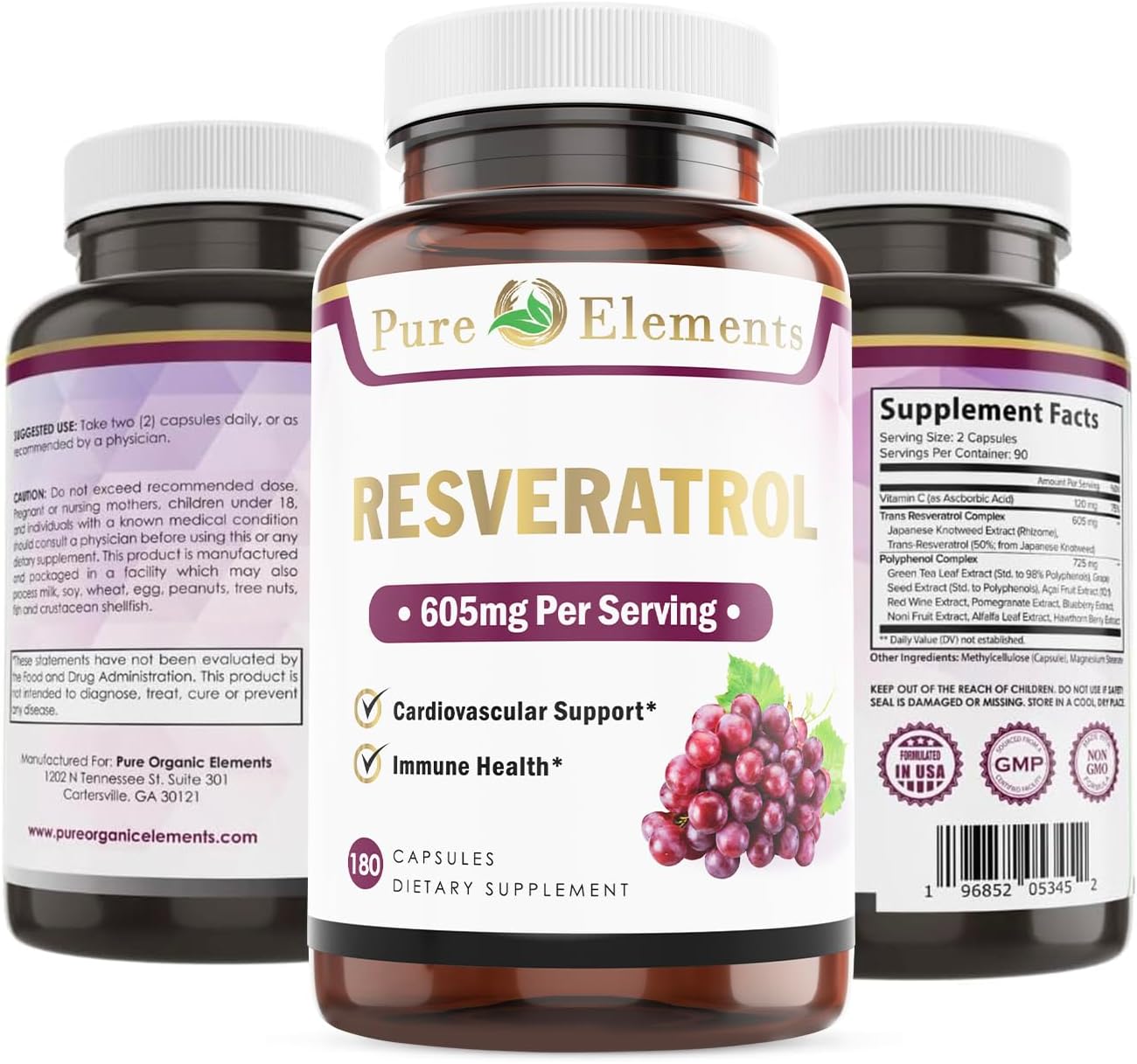 Organic Resveratrol 1450mg Extra Strength Formula for Skin & Immunity - Green Tea, Grape Seed, Red Wine Extract - 90 Day Supply