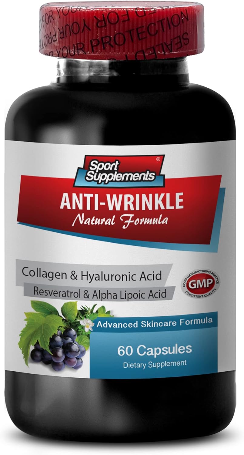 Organic Resveratrol 250 Supplement for Women - Anti-Wrinkle Pills with Collagen and Aloe Vera - Hyaluronic Acid Vitamins - 60 Caps