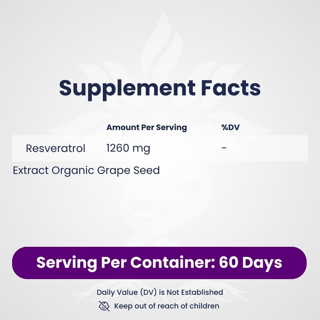 Organic Resveratrol Capsules - Antioxidants & Trans-Resveratrol for Anti-Aging, Cardiovascular Health, Immune Support & Mental Clarity - 120 Capsules