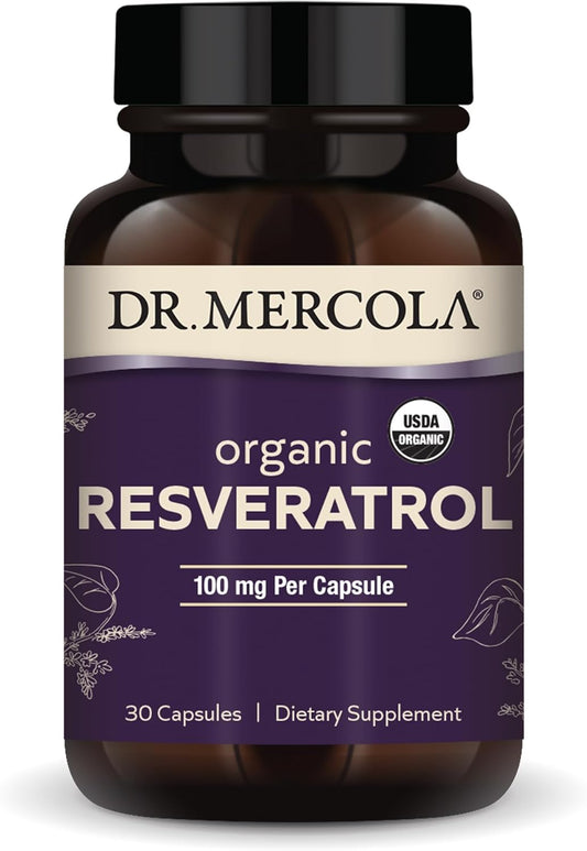 Organic Resveratrol Dietary Supplement, 100mg Capsules - 30 Servings, Non GMO, Gluten Free, Soy Free - USDA Organic by Dr. Mercola