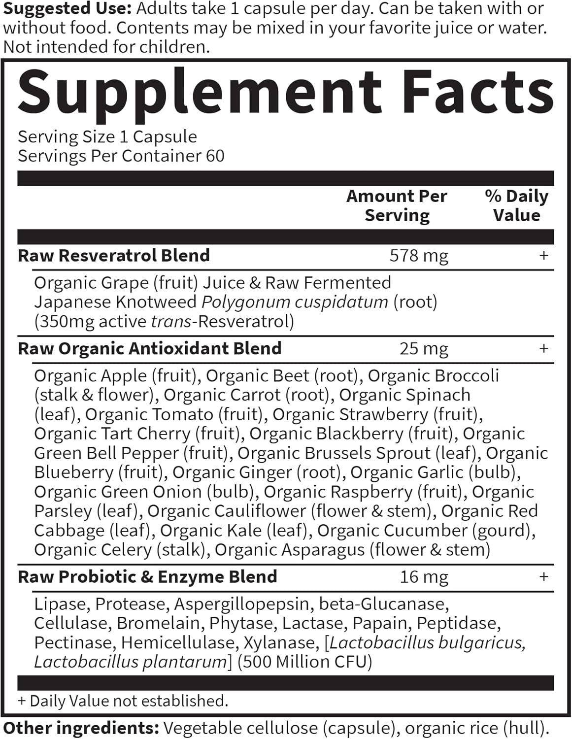 Organic Resveratrol Heart Health Supplement - Whole Food Antioxidant Formula, 60 Capsules