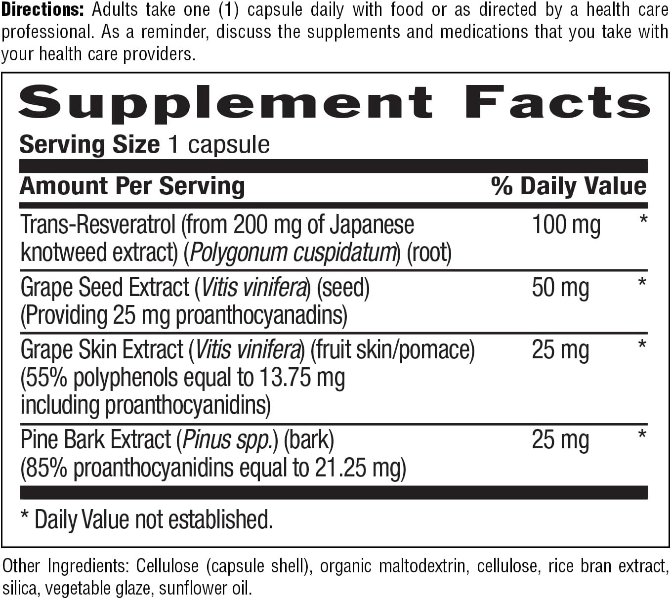 Organic Resveratrol Plus 1000mg Supplement with Pine Bark & Grape Seed Extracts - Vegan, Gluten-Free, Non-GMO - Country Life