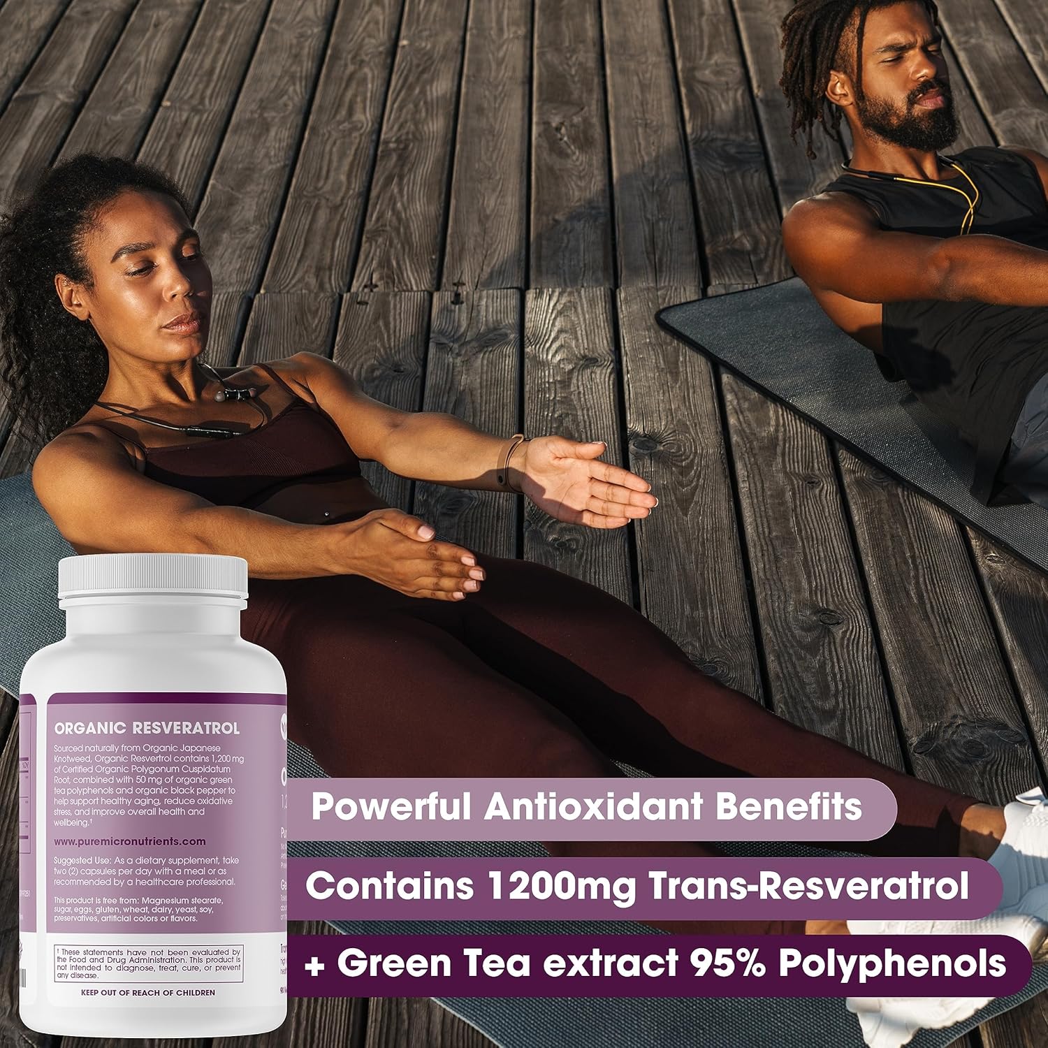 Organic Resveratrol Supplement - 1200mg Per Serving - Anti Aging & Immune Support - 90 Vegan Capsules - Extra Strength Formula with Green Tea Leaf & Black Pepper