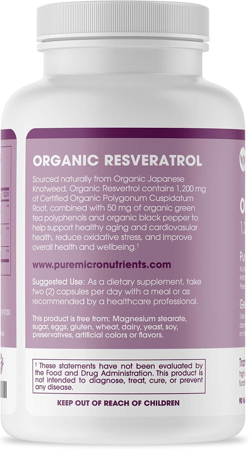 Organic Resveratrol Supplement - 1200mg Per Serving - Anti Aging & Immune Support - 90 Vegan Capsules - Extra Strength Formula with Green Tea Leaf & Black Pepper