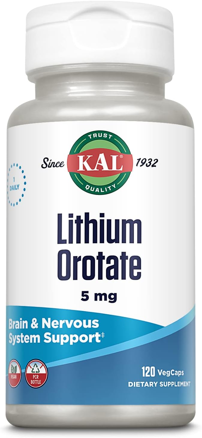 Organic Rice Bran Extract Lithium Orotate Capsules - 120 VegCaps | 5mg Low Dose for Mood Support & Bioavailability