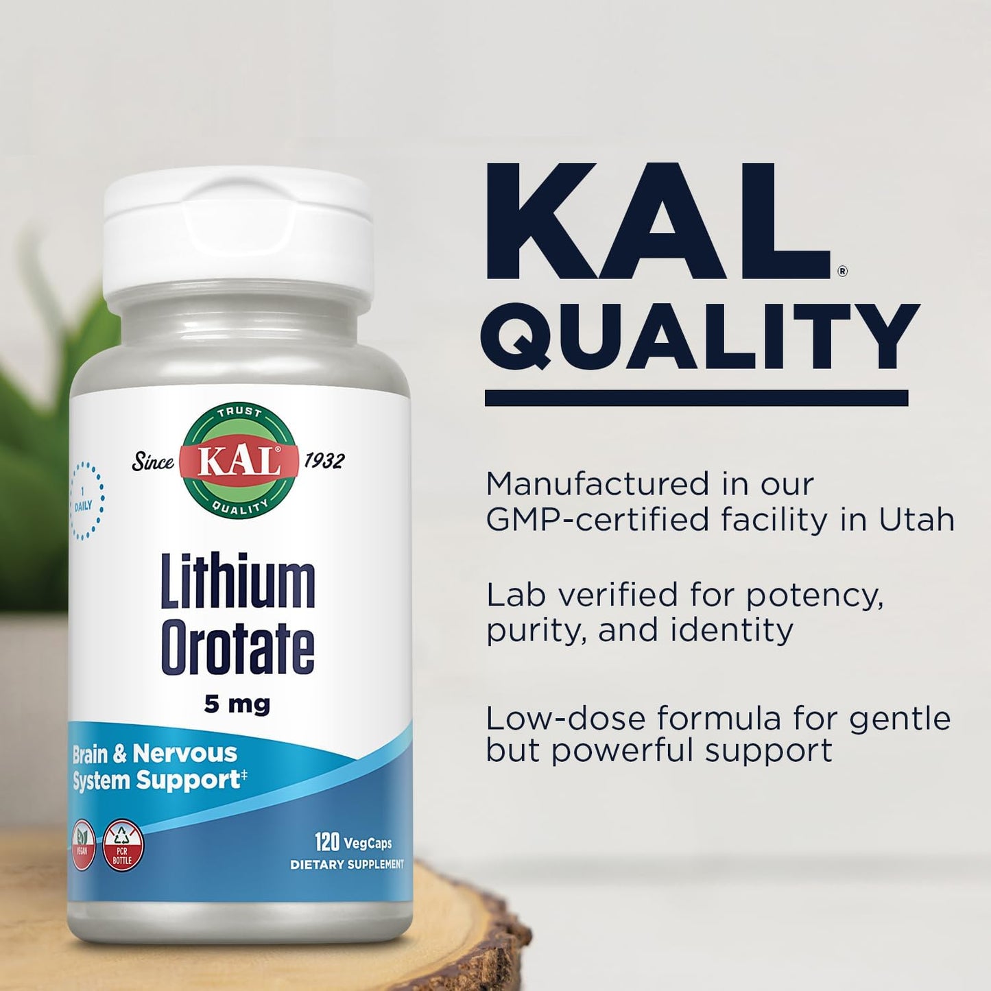 Organic Rice Bran Extract Lithium Orotate Capsules - 120 VegCaps | 5mg Low Dose for Mood Support & Bioavailability