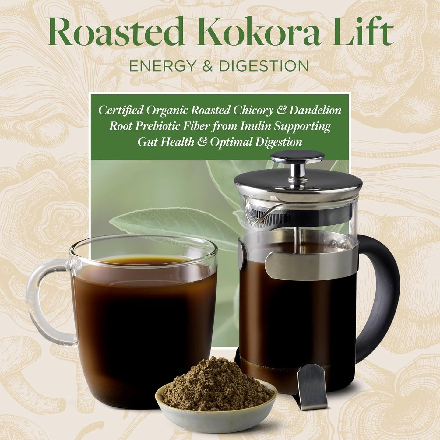 Organic Roasted Chicory & Dandelion Root Coffee Alternative for Energy & Gut Health