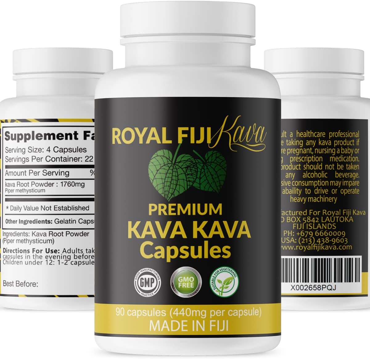 Organic Royal Fiji Kava Capsules - Pure Noble Kava Extract 1760mg, Highest Grade Fijian Kava for Relaxation & Mood Support - 100 Servings