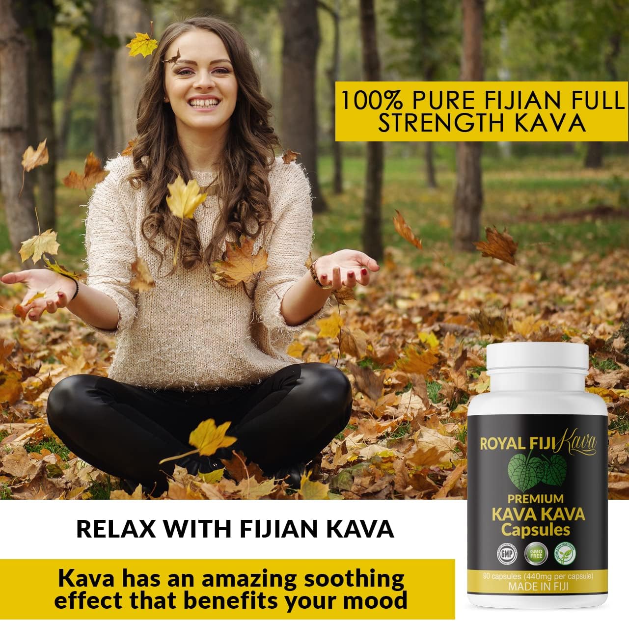 Organic Royal Fiji Kava Capsules - Pure Noble Kava Extract 1760mg, Highest Grade Fijian Kava for Relaxation & Mood Support - 100 Servings