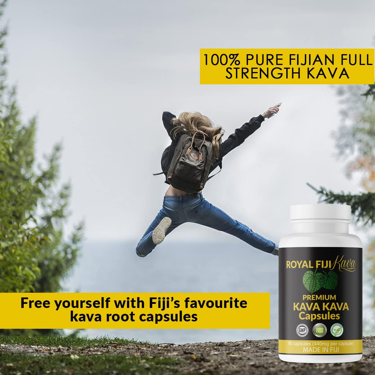 Organic Royal Fiji Kava Capsules - Pure Noble Kava Extract 1760mg, Highest Grade Fijian Kava for Relaxation & Mood Support - 100 Servings