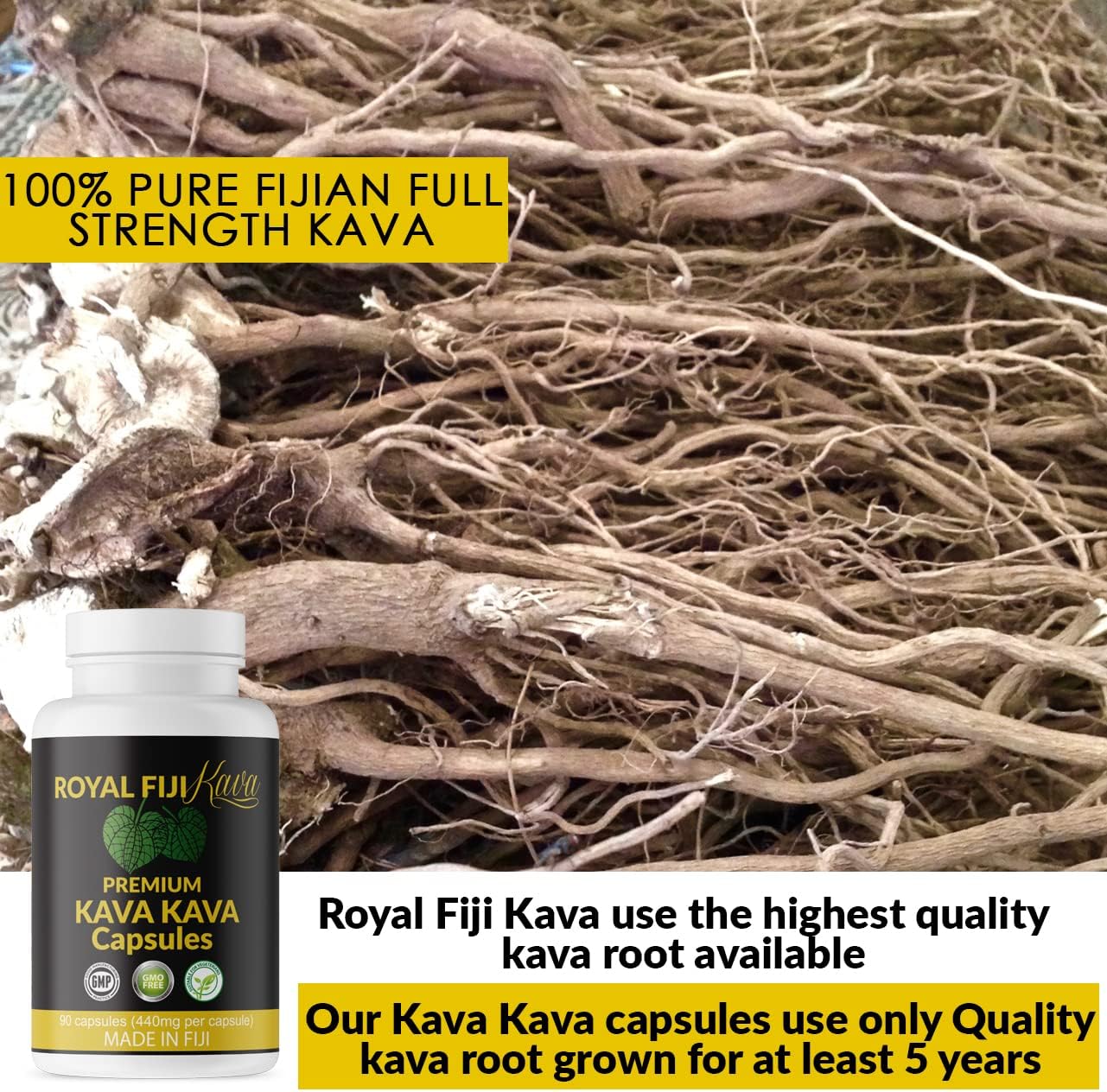 Organic Royal Fiji Kava Capsules - Pure Noble Kava Extract 1760mg, Highest Grade Fijian Kava for Relaxation & Mood Support - 100 Servings