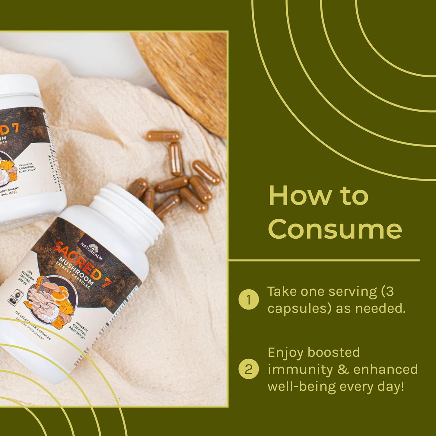 Organic Sacred 7 Mushroom Capsules - Immunity & Focus Booster, Vegan, Non-GMO - Lion’s Mane, Cordyceps, Reishi, Chaga, Maitake, Shiitake - 30-Day Supply