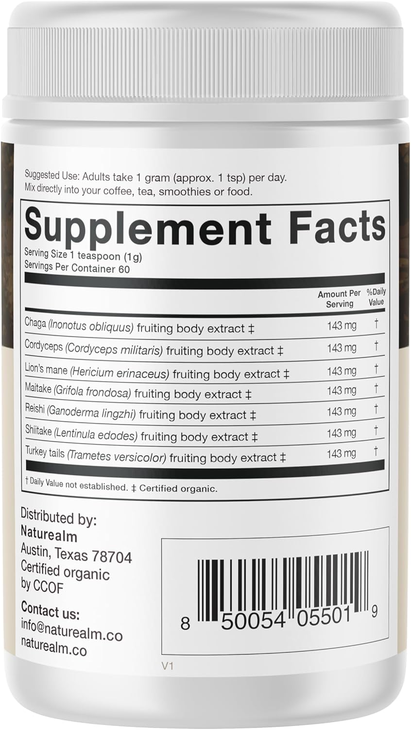 Organic Sacred 7 Mushroom Powder Supplement - Boost Immunity and Focus - Vegan, Non-GMO - Lion’s Mane, Cordyceps, Reishi, Chaga, Maitake, Shiitake - 60-Day Supply of Fruiting Bodies
