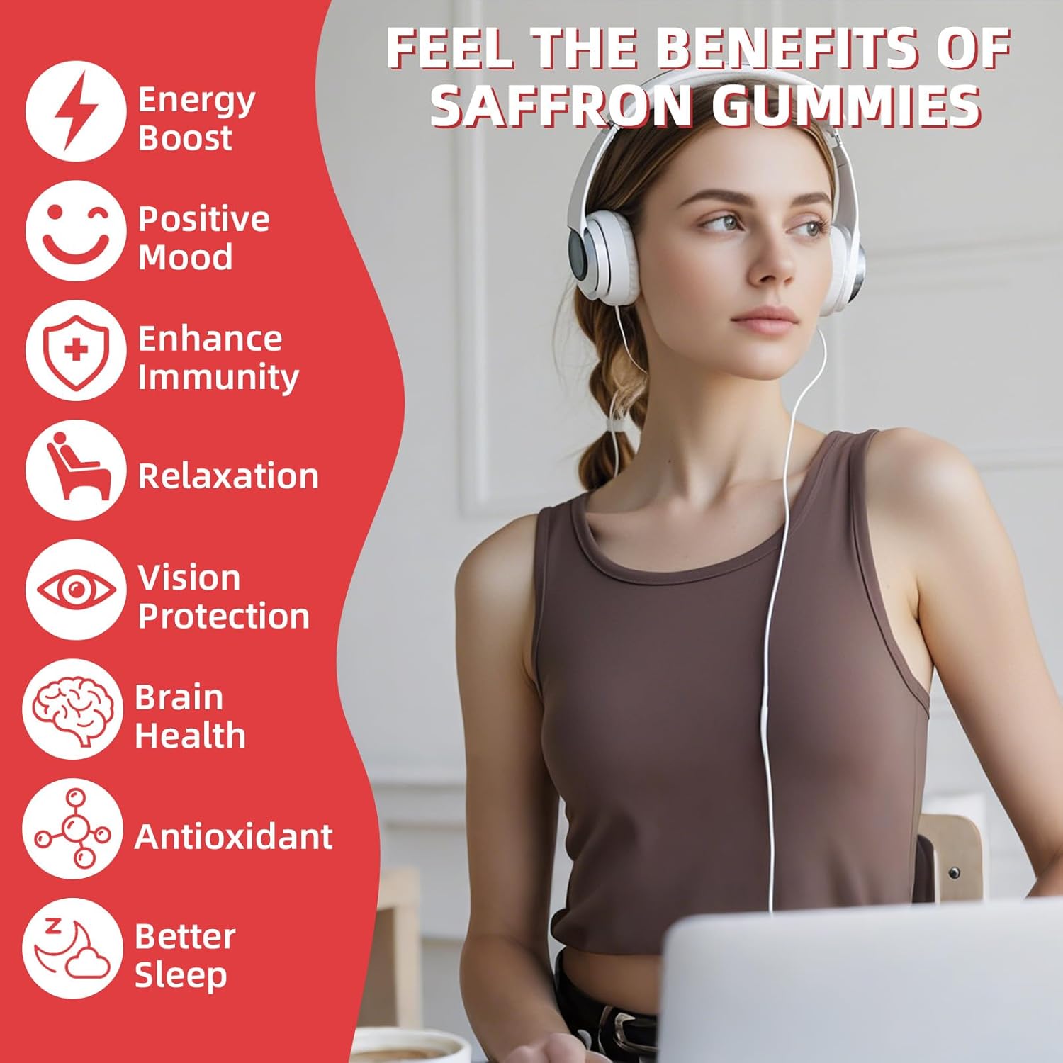 Organic Saffron Gummies for Mood Balance & Sleep Support - Sugar-Free Supplement with Vitamins - Non GMO Strawberry Flavor - 30 Day Supply for Adults & Kids