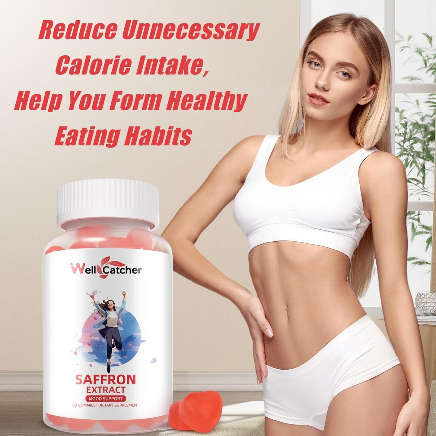 Organic Saffron Gummies for Mood Balance & Sleep Support - Sugar-Free Supplement with Vitamins - Non GMO Strawberry Flavor - 30 Day Supply for Adults & Kids