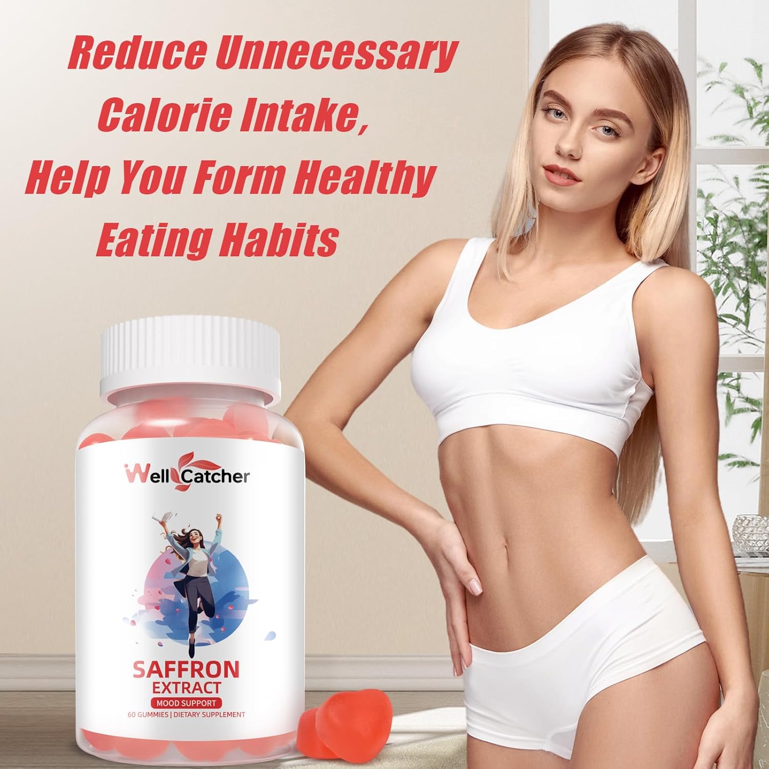 Organic Saffron Gummies for Mood Balance & Sleep Support - Sugar-Free Supplement with Vitamins - Non GMO Strawberry Flavor - 30 Day Supply for Adults & Kids