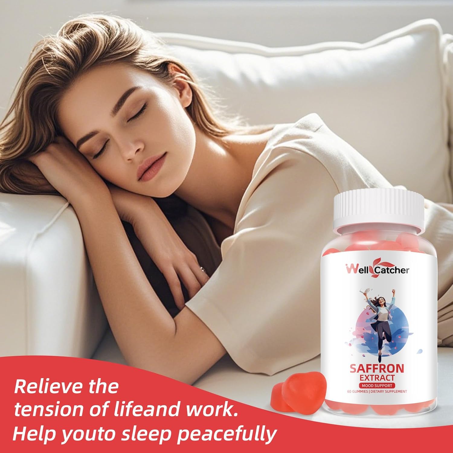 Organic Saffron Gummies for Mood Balance & Sleep Support - Sugar-Free Supplement with Vitamins - Non GMO Strawberry Flavor - 30 Day Supply for Adults & Kids