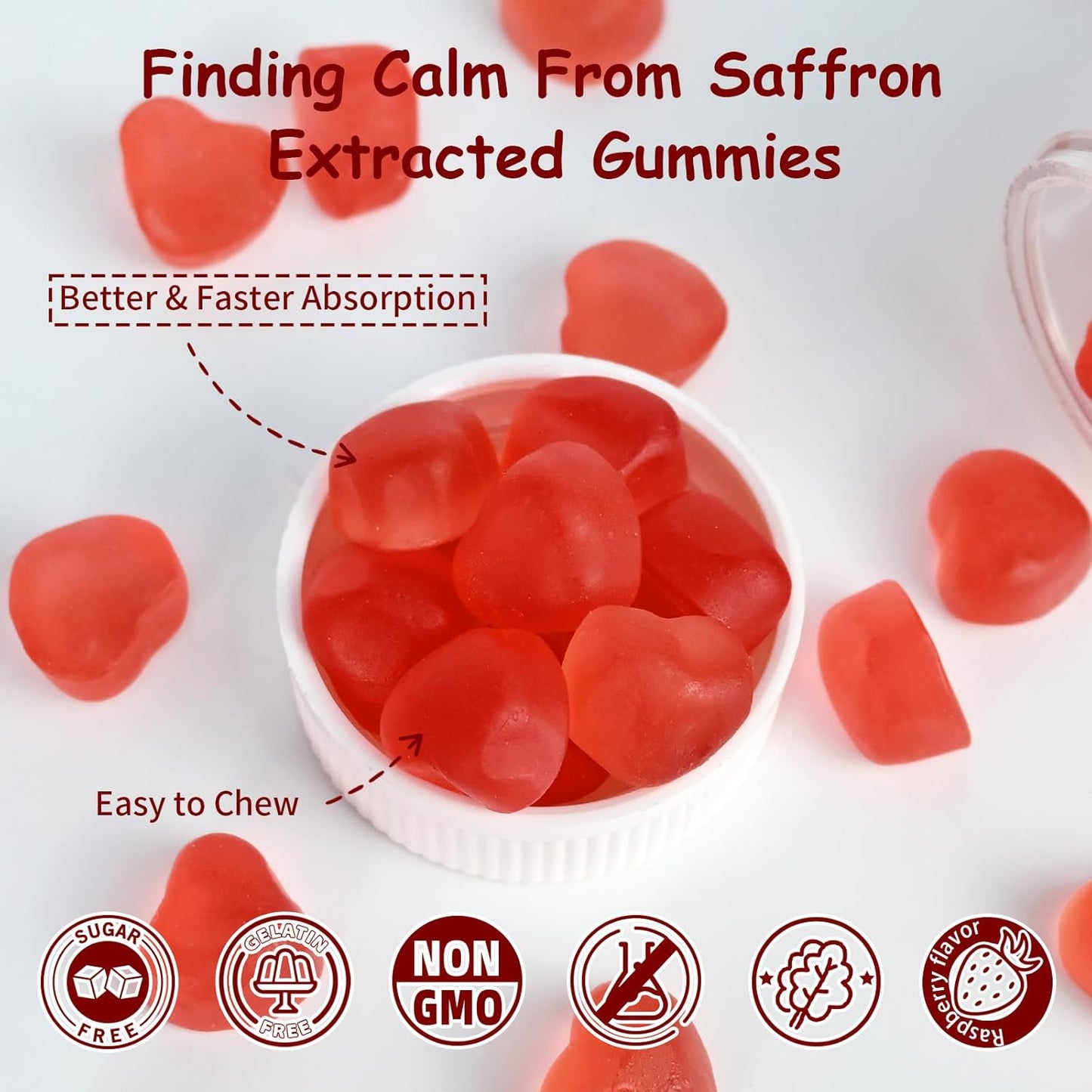 Organic Saffron Gummies for Mood Balance & Sleep Support - Sugar-Free Supplement with Vitamins - Non GMO Strawberry Flavor - 30 Day Supply for Adults & Kids