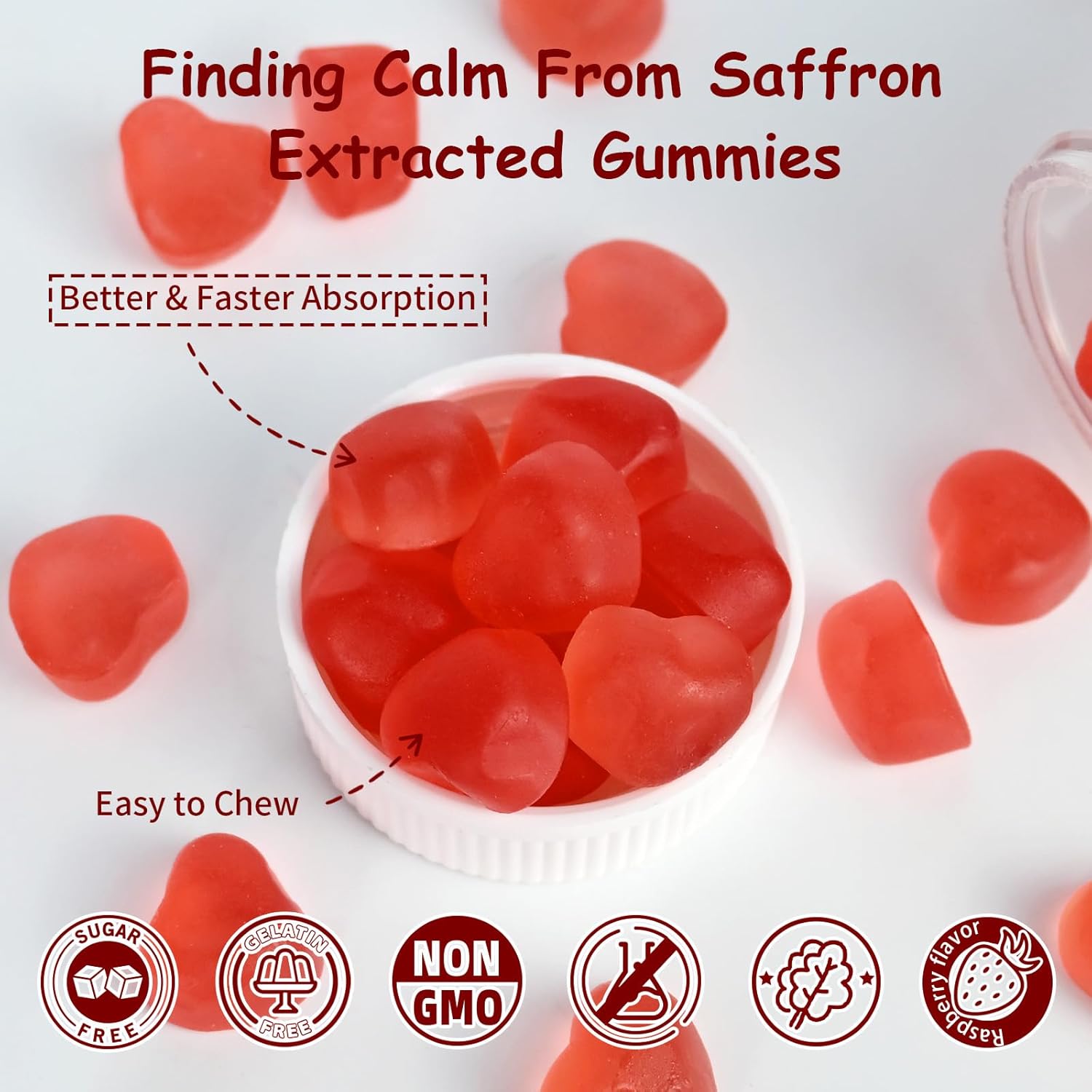 Organic Saffron Gummies for Mood Balance & Sleep Support - Sugar-Free Supplement with Vitamins - Non GMO Strawberry Flavor - 30 Day Supply for Adults & Kids