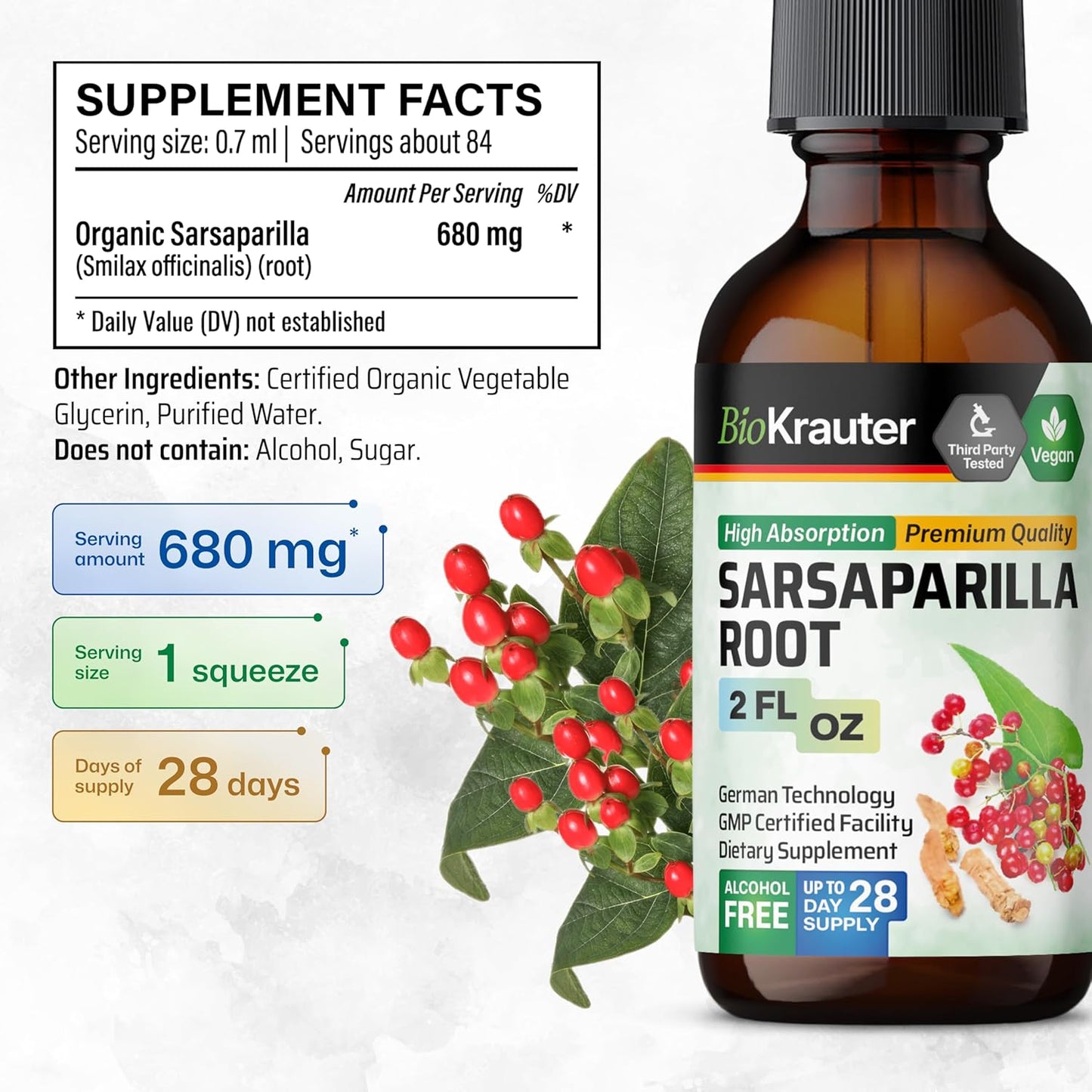 Organic Sarsaparilla and Gotu Kola Tincture Combo Pack - 2 Fl. Oz. Each