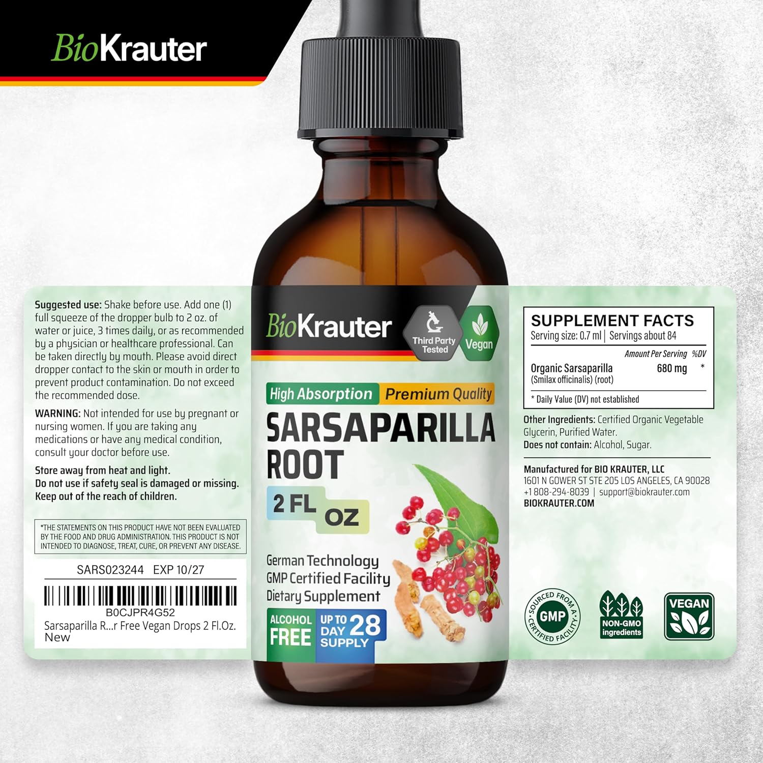 Organic Sarsaparilla and Gotu Kola Tincture Combo Pack - 2 Fl. Oz. Each