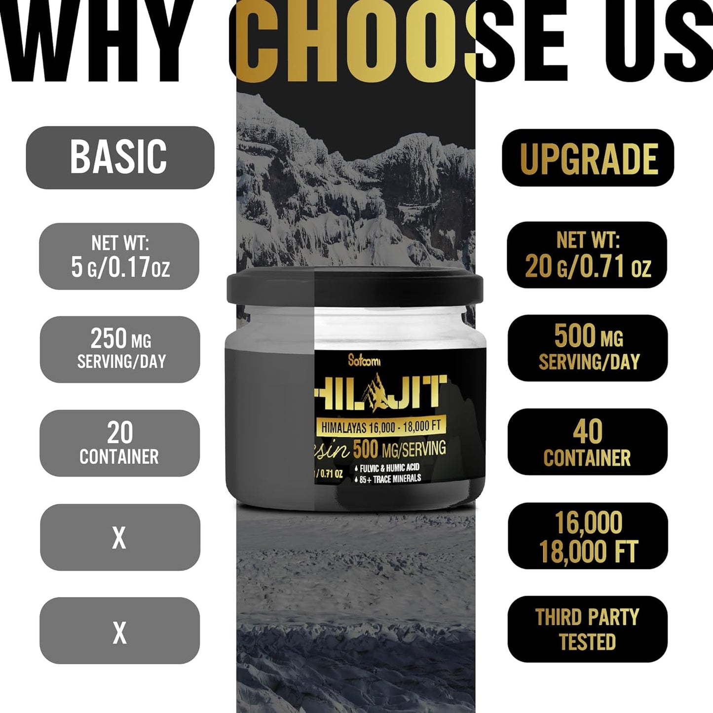 Organic Satoomi Shilajit with Fulvic Acid, Humic Acid, and 85+ Trace Minerals - Energy, Immune System, Cognitive Health - 2 Packs 20g