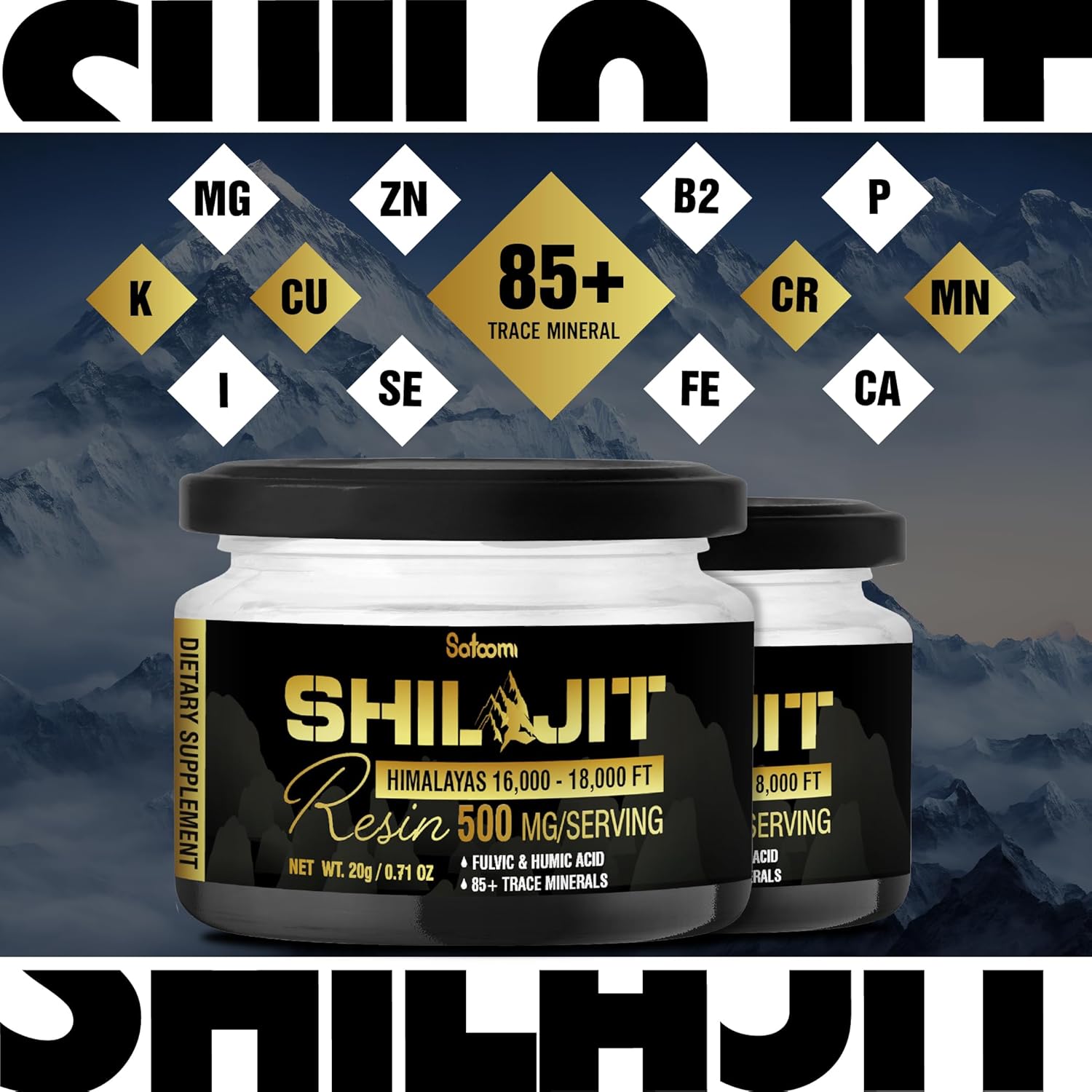 Organic Satoomi Shilajit with Fulvic Acid, Humic Acid, and 85+ Trace Minerals - Energy, Immune System, Cognitive Health - 2 Packs 20g