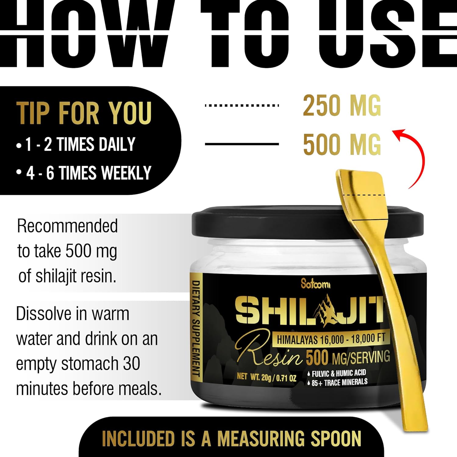 Organic Satoomi Shilajit with Fulvic Acid, Humic Acid, and 85+ Trace Minerals - Energy, Immune System, Cognitive Health - 2 Packs 20g