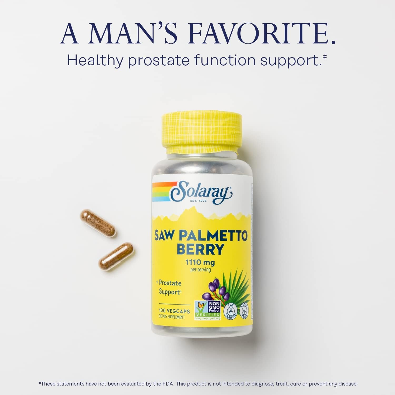 Organic Saw Palmetto Berry 1110mg for Men, Prostate Support with Fatty Acids & Plant Sterols, Non-GMO Vegan 100 VegCaps