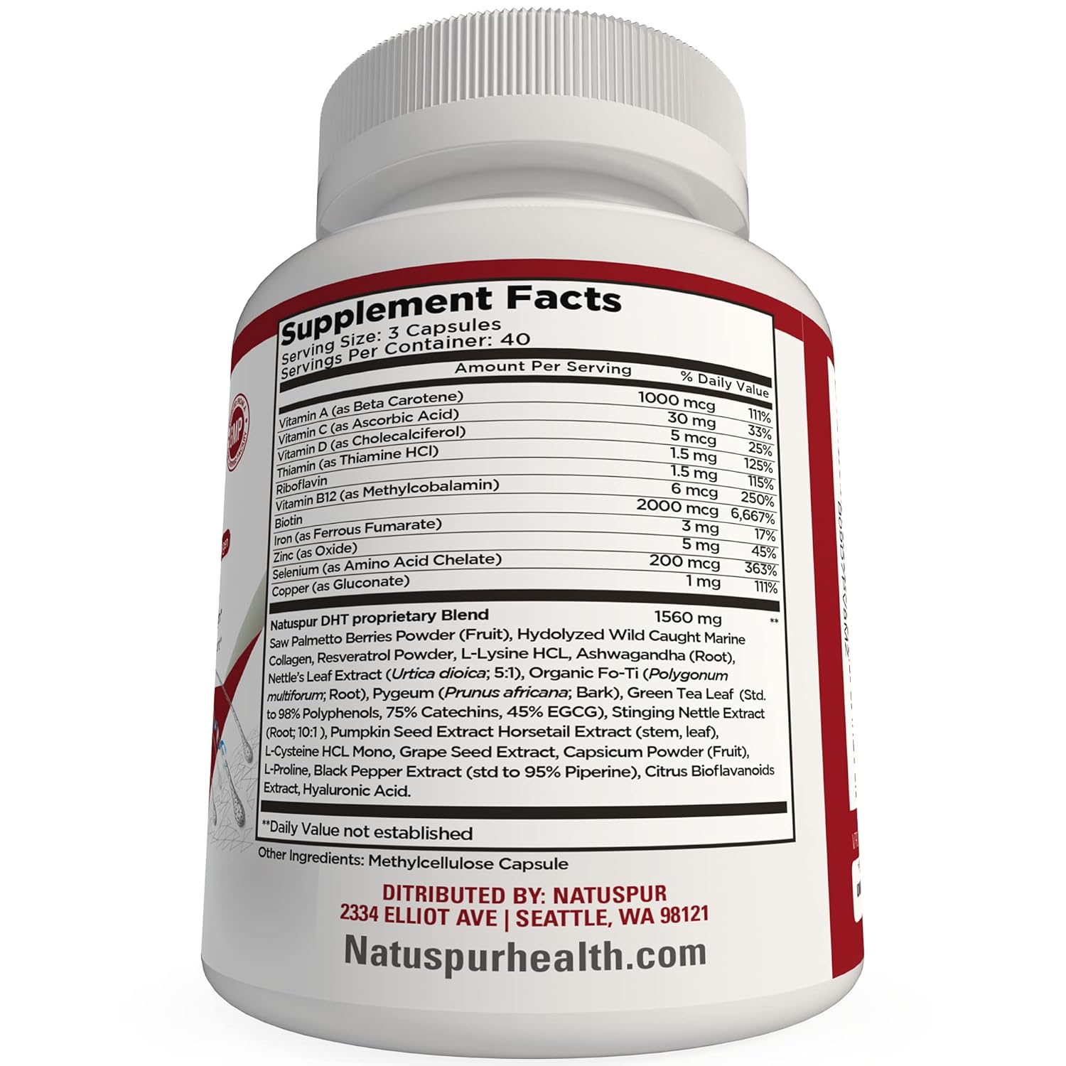 Organic Saw Palmetto DHT Blocker Hair Growth Supplement with Biotin & Collagen - Boosts Hair Regrowth for Men & Women, Gluten-Free & Vegetarian