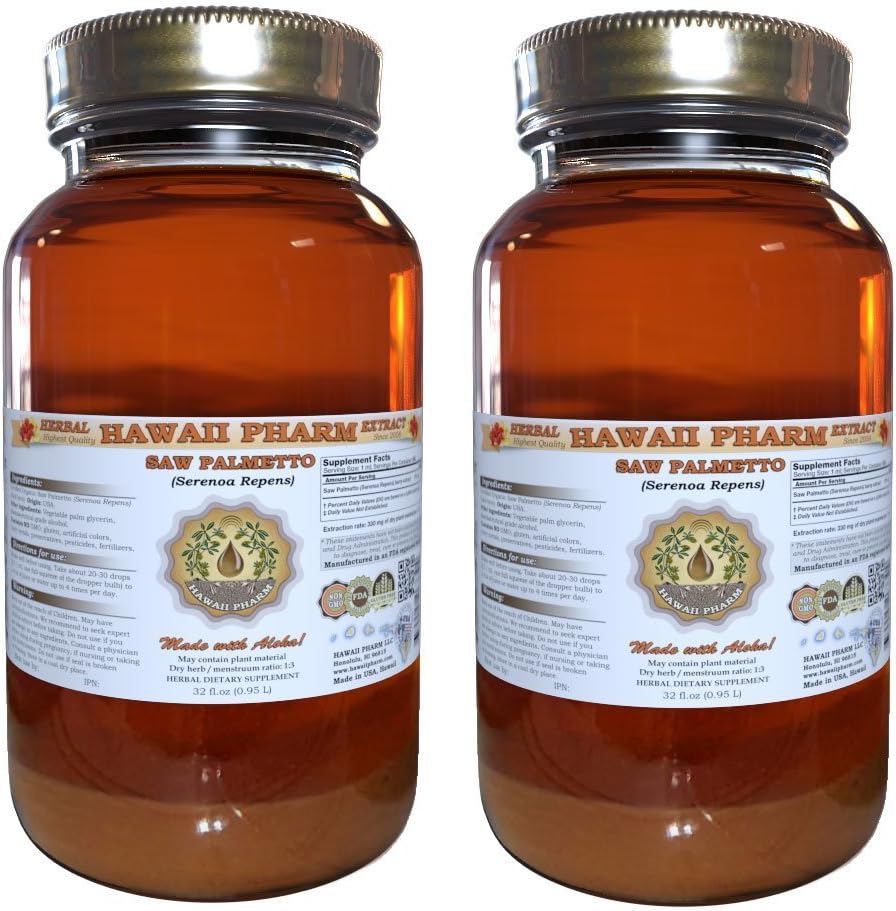Organic Saw Palmetto Liquid Extract Tincture - Herbal Supplement, Hawaii Pharm, Made in USA - 64 fl.oz