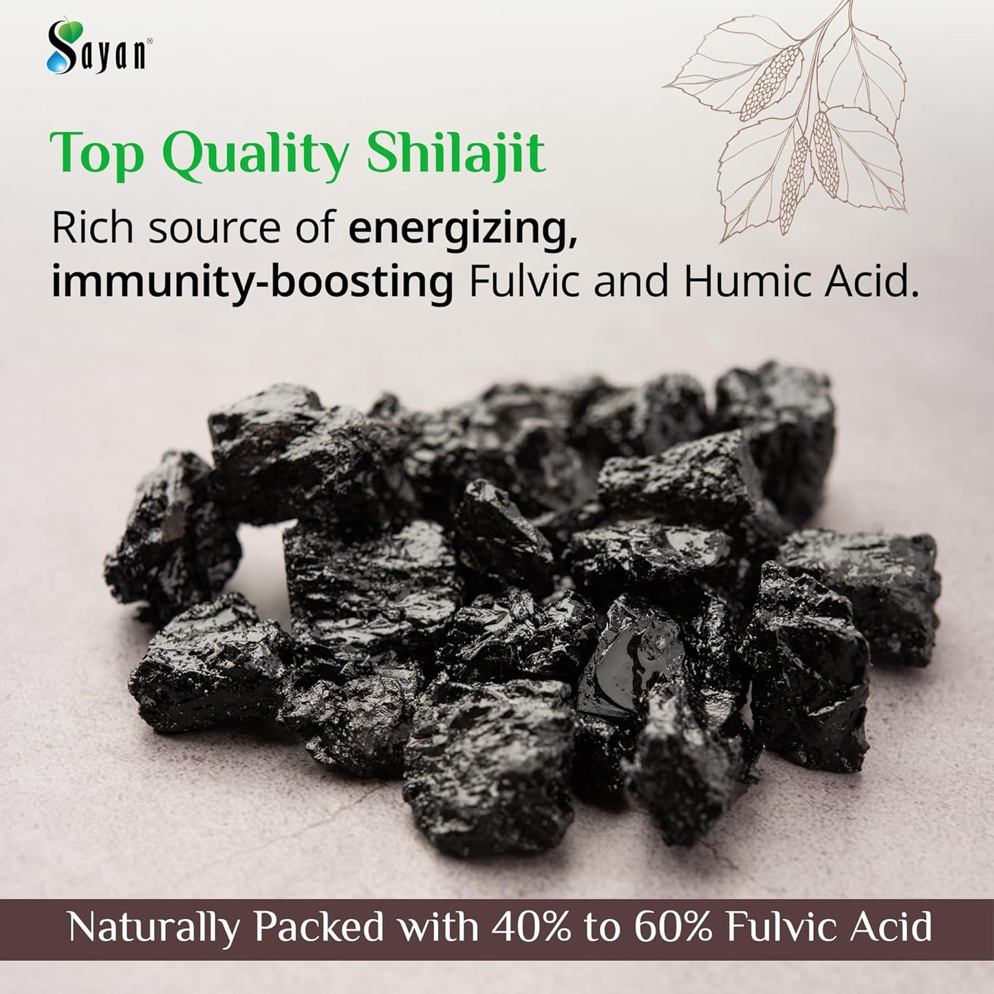 Organic Sayan Shilajit Resin 1oz Glass Jar - Potent Fulvic Acid Supplement for Immune Support, Memory, Focus, Energy, and Detox - Vegan, Non-GMO - 250 Servings