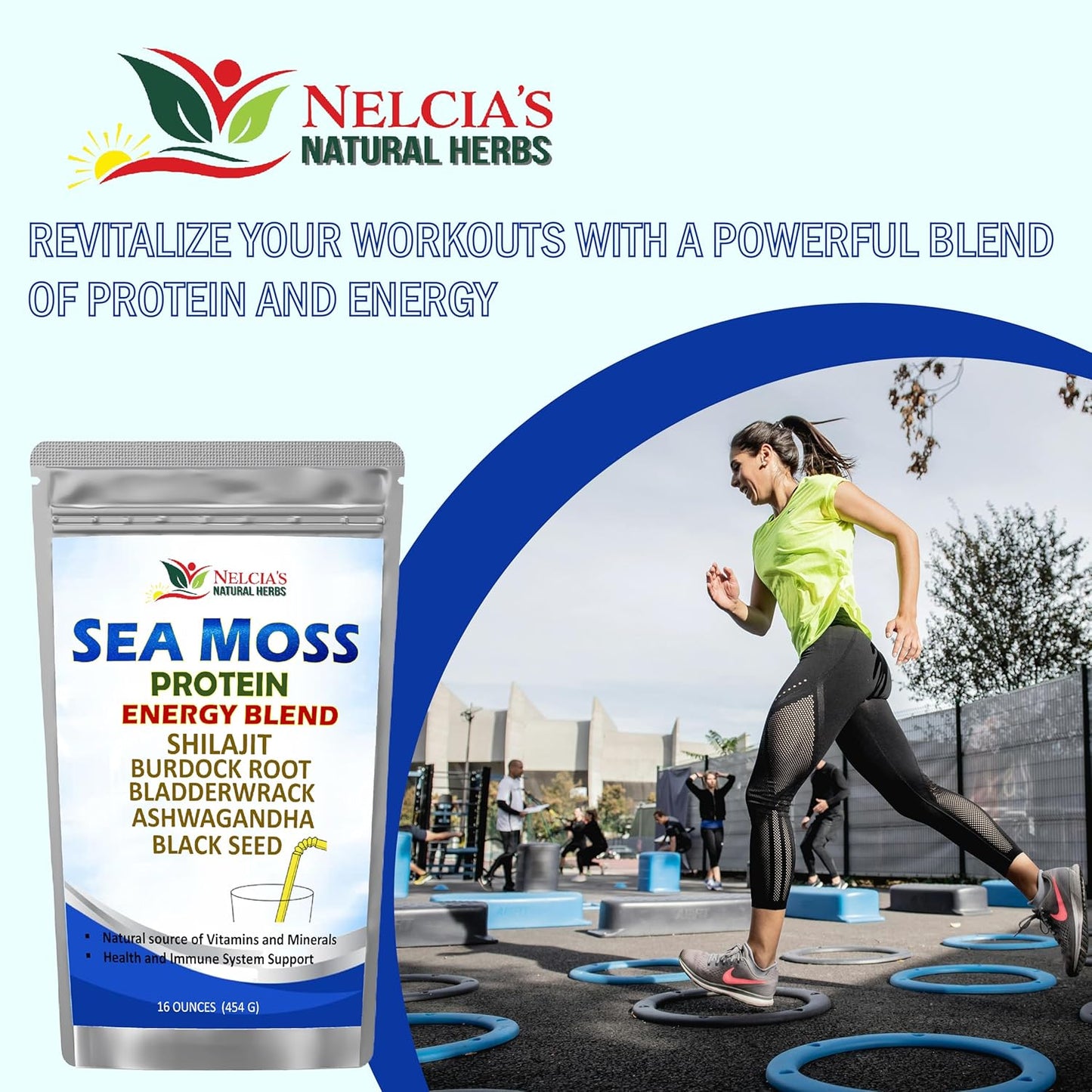 Organic Sea Moss Ashwagandha Protein Powder with Bladderwrack and Burdock Root, Black Seed, Shilajit - 16oz