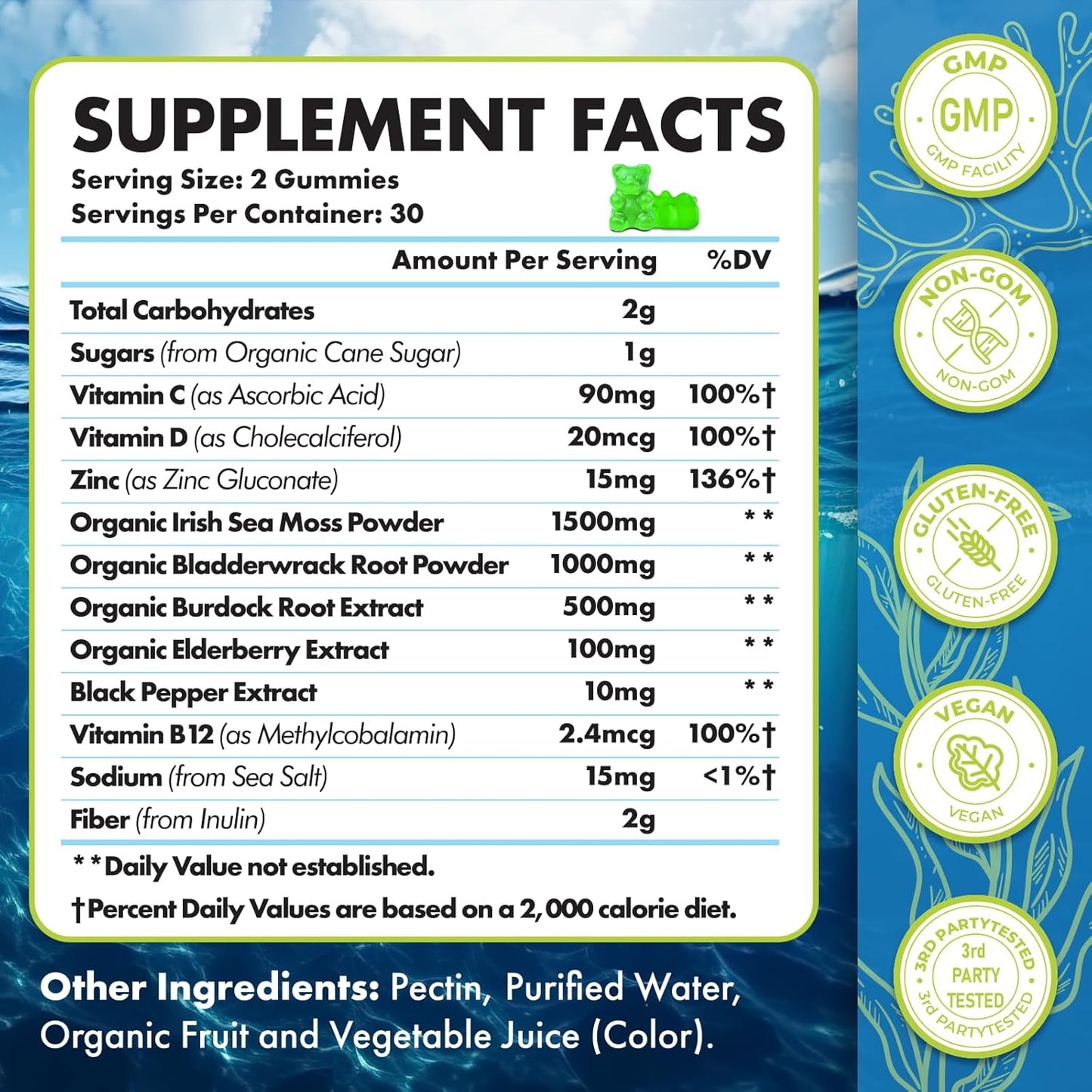 Organic Sea Moss Gummies for Women with Bladderwrack, Burdock Root, Elderberry, Vitamin C, and Zinc - 120 pcs, Immune Support & Detox Cleanse for Skin, Joints, Digestive Health