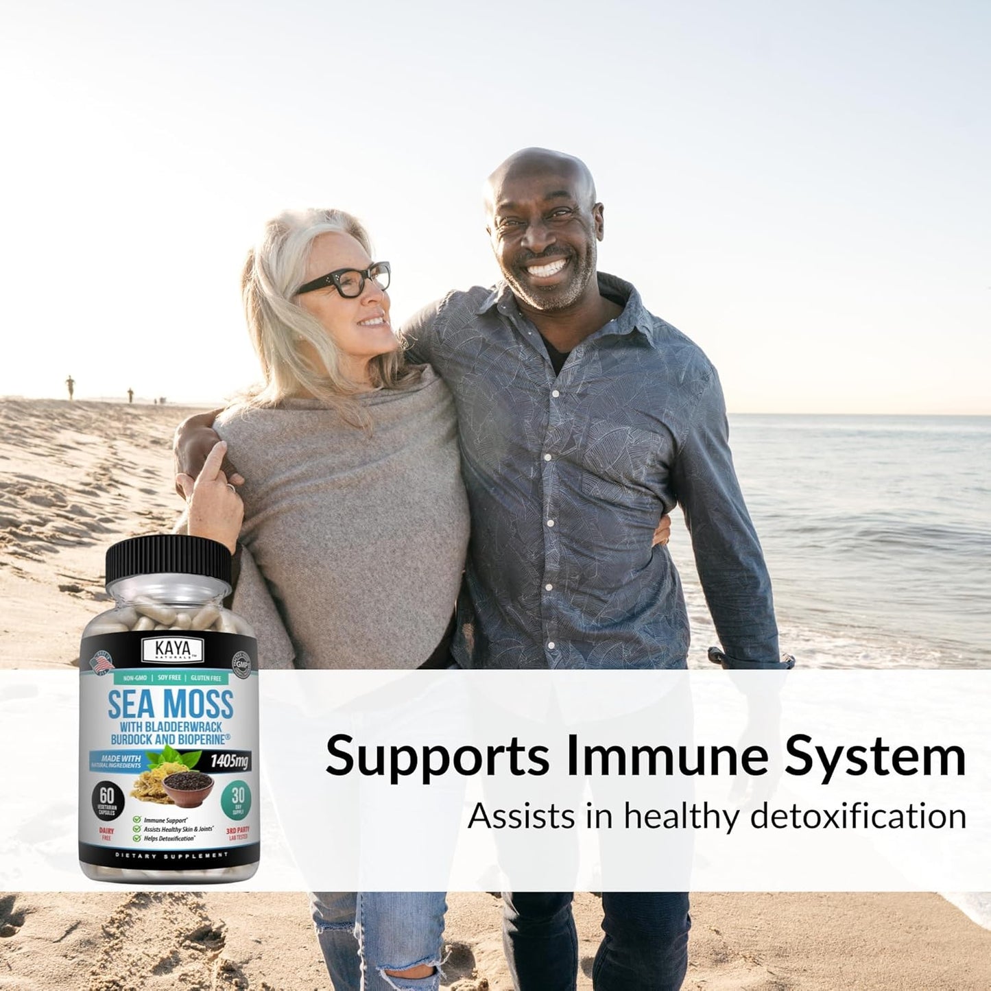 Organic Sea Moss Mobility Supplement with Burdock Root and Bladderwrack - Immune Boost for Men and Women - 60 Capsules
