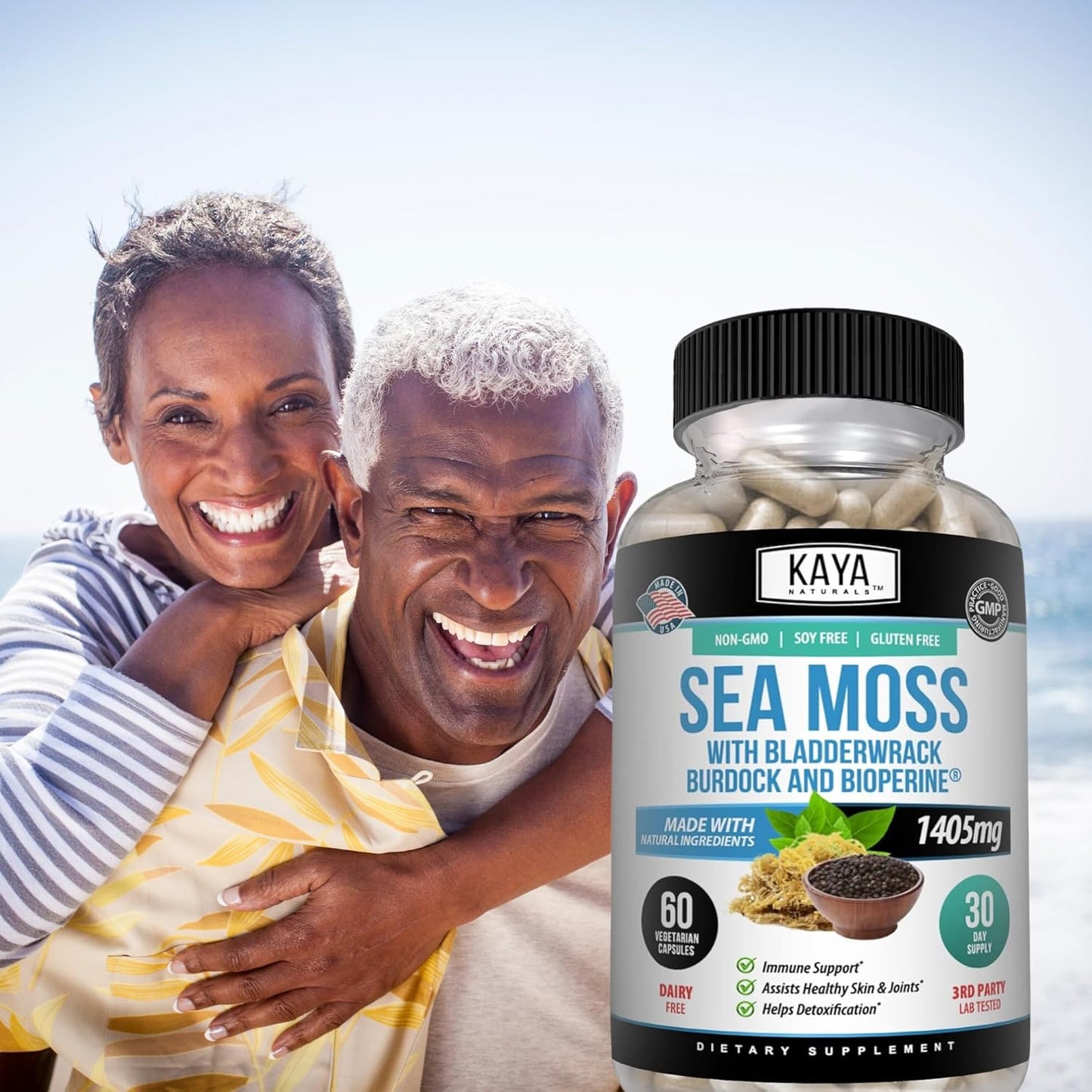 Organic Sea Moss Mobility Supplement with Burdock Root and Bladderwrack - Immune Boost for Men and Women - 60 Capsules