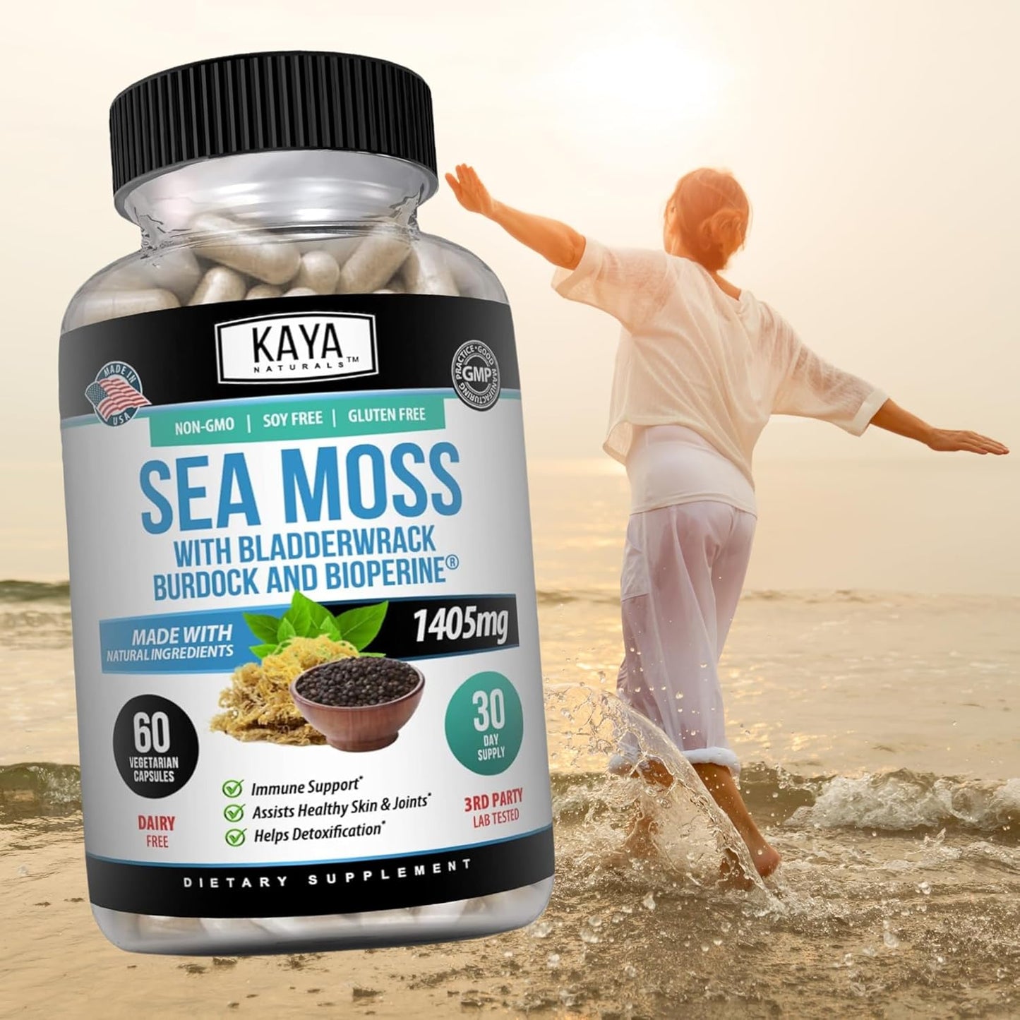 Organic Sea Moss Mobility Supplement with Burdock Root and Bladderwrack - Immune Boost for Men and Women - 60 Capsules