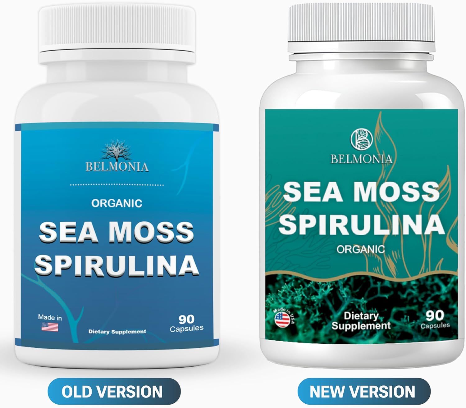 Organic Sea Moss Spirulina Capsules - High Potency Strength & Endurance Supplement for Men & Women - 100% Pure Superfood - Made in USA - 90 Vegan Caps