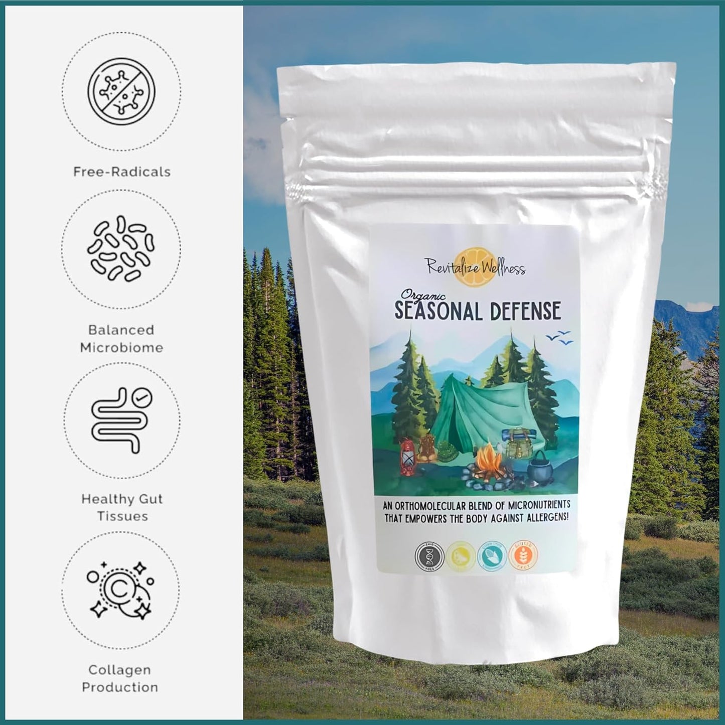 Organic Seasonal Defense Supplement with Bromelain, Vitamin B3, C, Quercetin, NAC - Fruit Punch Flavor - 30 Servings